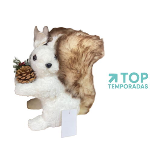 Ardilla Navideña Blanca Abrazando Nuez 17X20cm.