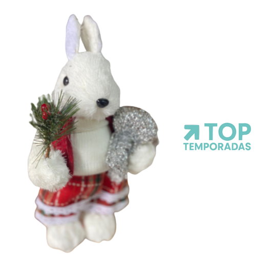 Ardilla Navideña Blanca De Pie 26X12CM