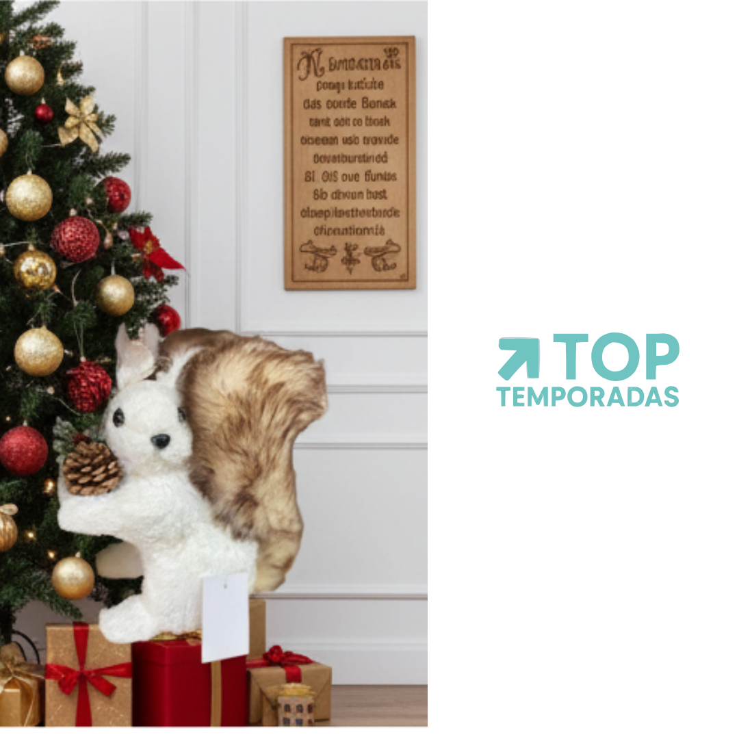 Ardilla Navideña Blanca Abrazando Nuez 17X20cm.