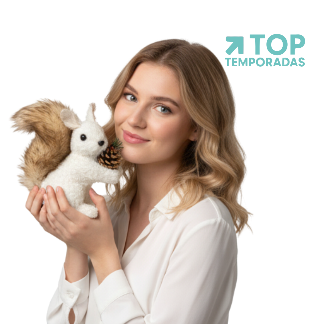 Ardilla Navideña Blanca Abrazando Nuez 17X20cm.